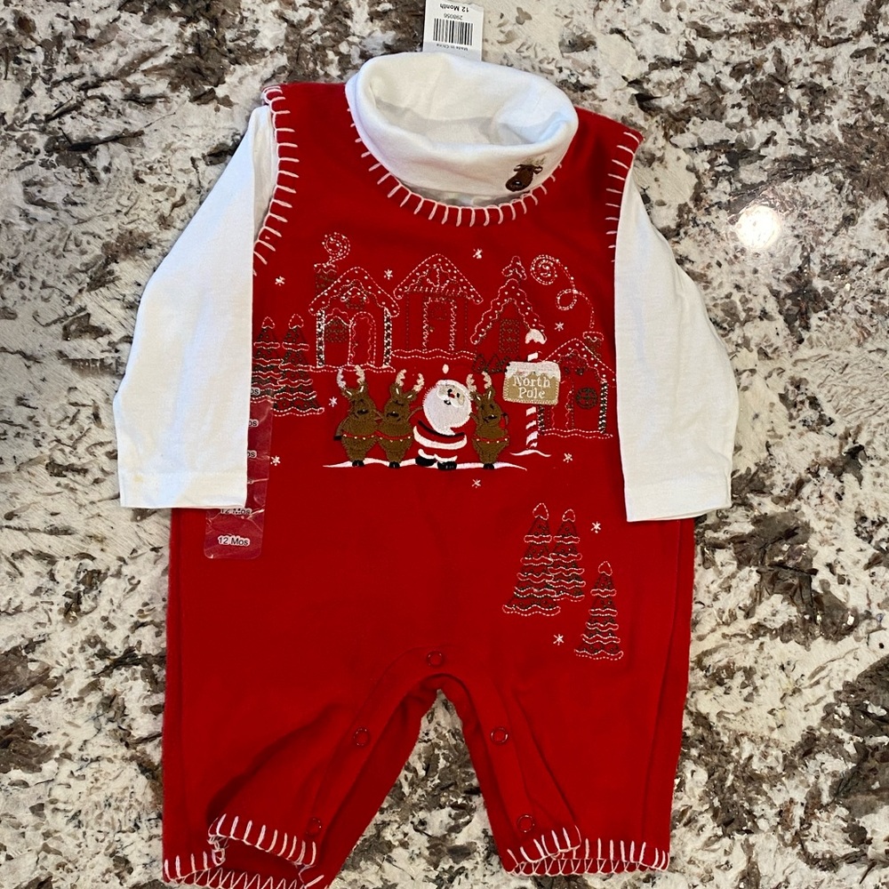 NWT 12 month fleece Christmas jumpsuit with turtleneck